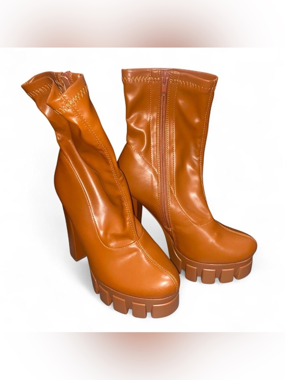 Brown Platform faux leather boots